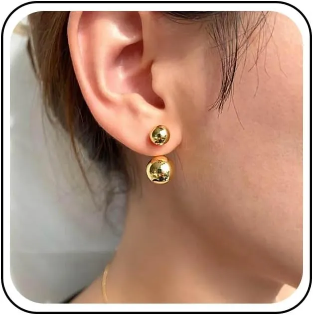 Boho Ball Ear Jacket Earrings Double Ball Stud Earrings Gold Round Ball Drop Earrings Vintage Ball Front Back Earrings Jewelry for Women