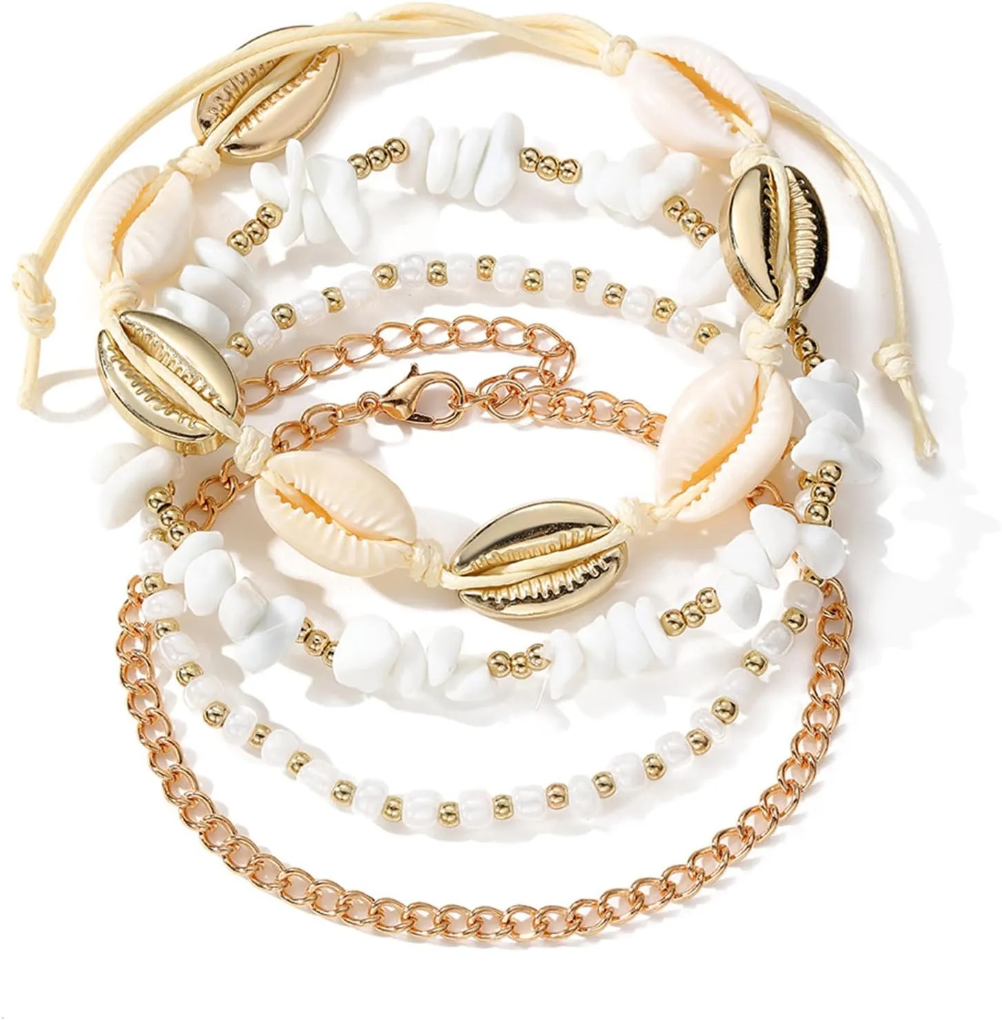 Boho Beach Cuff Bracelets for Women Adjustable Stackable Starfish Shell Bead Bracelets Handmade Waterproof Surfer Beach Bracelet Cute Trendy Jewelry