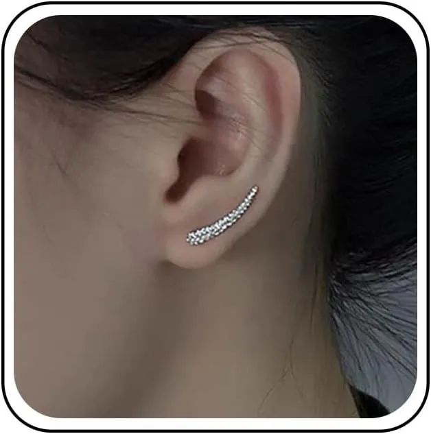 Boho Cz Ear Jacket Earrings Silver Crystal Ear Climber Earrings Rhinestone Crawler Earrings Cubic Crystal Stud Earrings Jewelry for Women