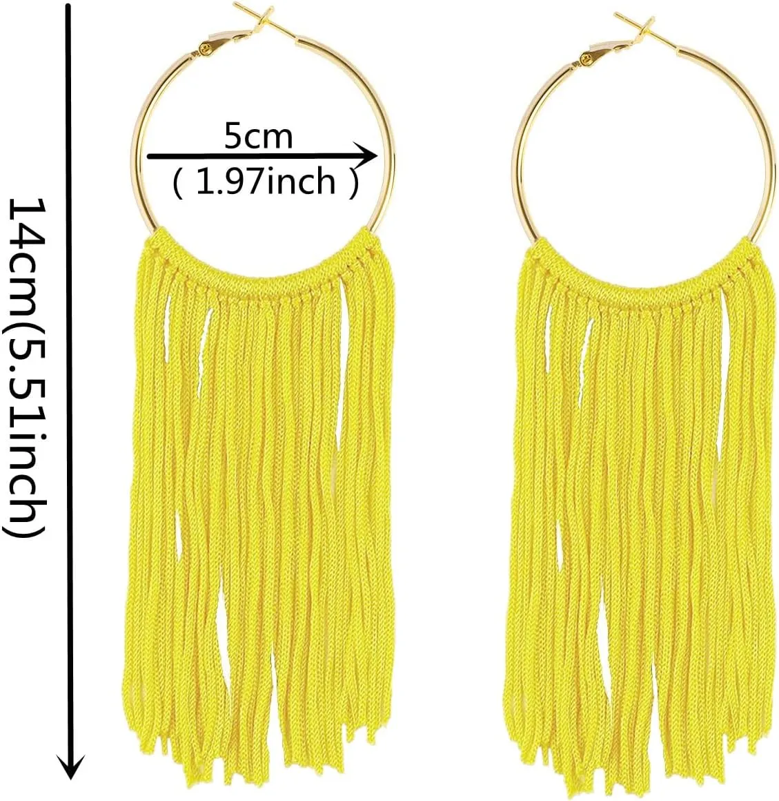 Boho Long Tassel Dangle Earrings for Women Lightweight Circle Hoop Silky Thread Fringe Drop Statemen Earrings