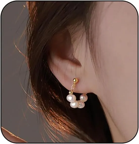 Boho Pearl Heart Ear Jacket Earrings for Women,14K Gold Plated Love Heart Earrings Double Sided Front Back Earrings Bride Wedding Party Jewelry