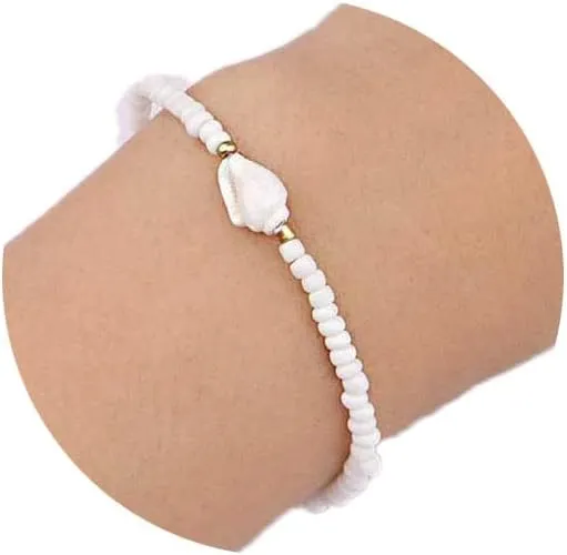 Boho White Beaded Bracelet Shell Bracelet Chain Beach Jewelry Dainty Handmade Beads Bracelet for Women