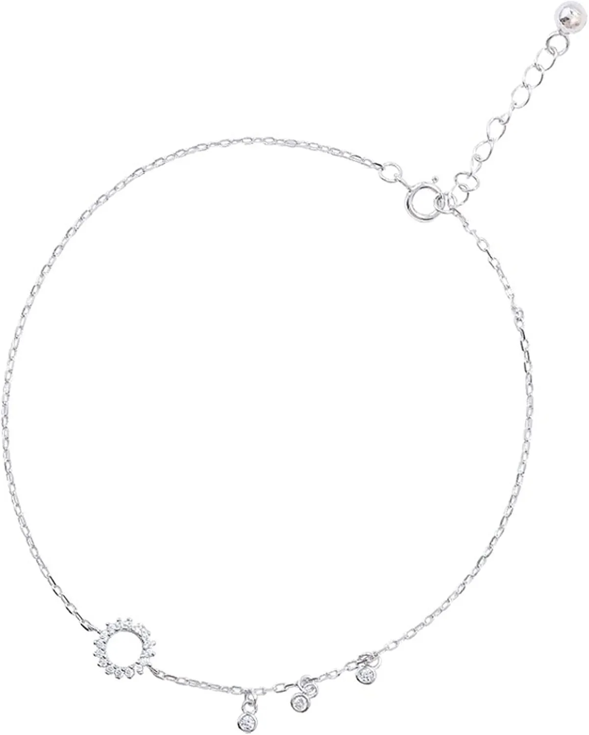 Bracelet Sterling Silver Fashion Round Circle Zircon Tassel Anklet Bracelet Anklet Summer Jewelry