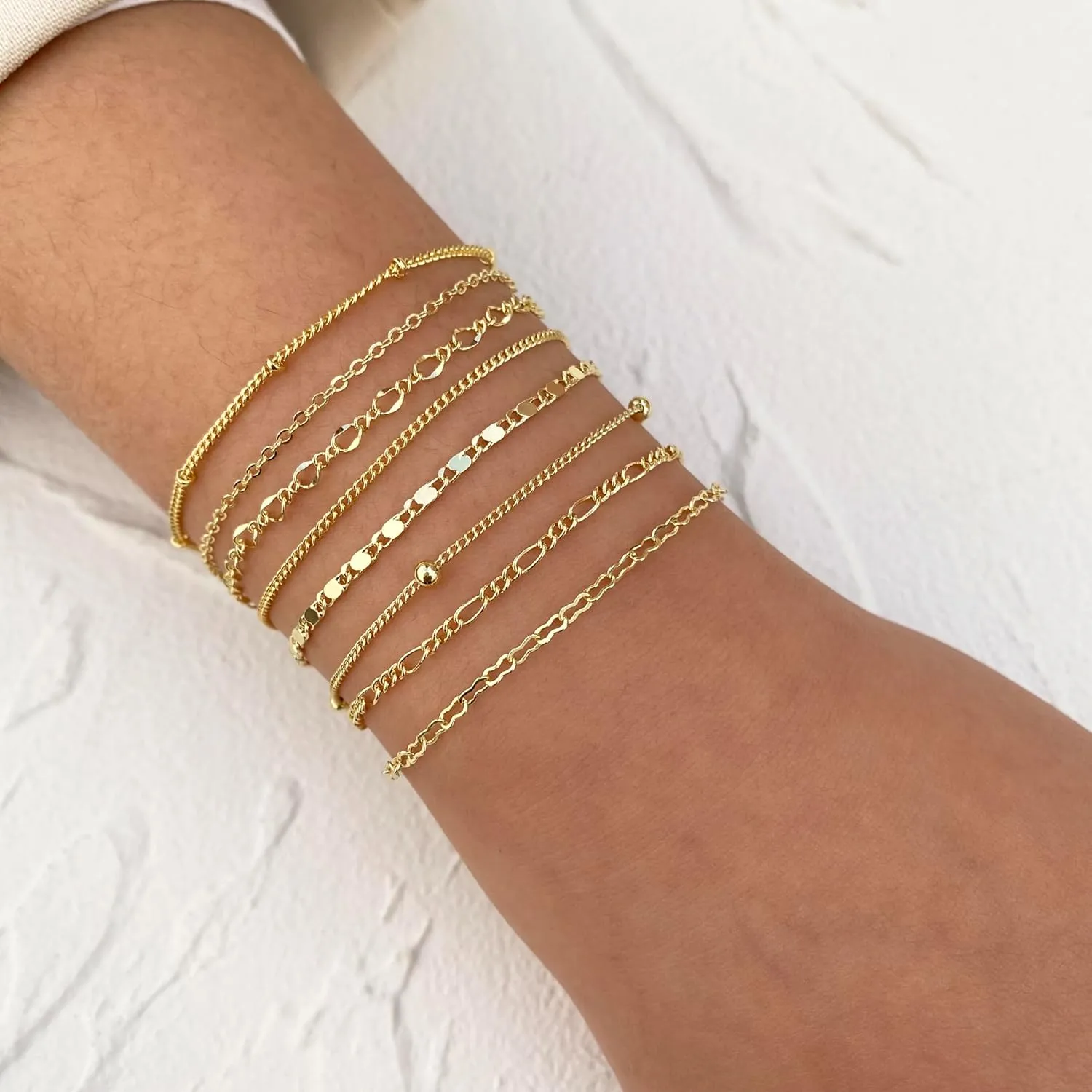 Bracelets for Women Trendy 14K Real Gold Silver Plated Bracelets Stack Dainty Jewelry Sets Adjustable Layered Link Chain Waterproof Bracelet Pack Non Tarnish Simple Fashion Gifts