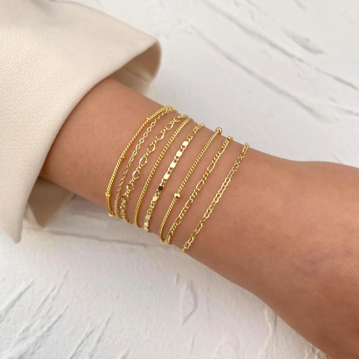 Bracelets for Women Trendy 14K Real Gold Silver Plated Bracelets Stack Dainty Jewelry Sets Adjustable Layered Link Chain Waterproof Bracelet Pack Non Tarnish Simple Fashion Gifts