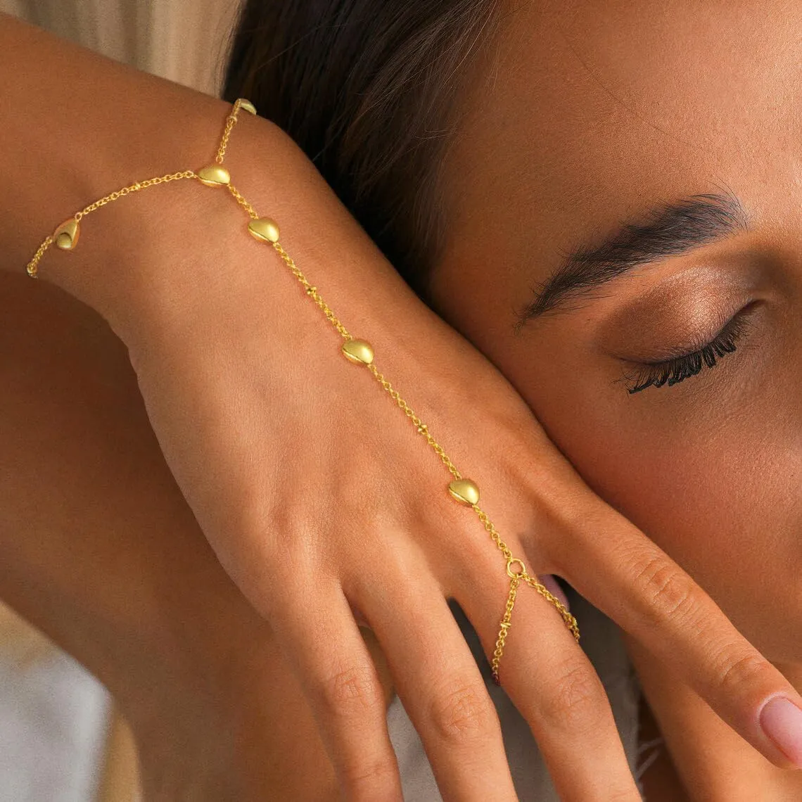 Bracelets for Women,14K Gold/Silver Plated Dainty Hand Chain Bracelets Trendy Ring Chain Bracelet Charm Gold Cuff Bangle Stackable Bracelets Fashion Body Jewelry Adjustable Waterproof Gifts for Her