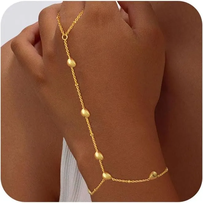 Bracelets for Women,14K Gold/Silver Plated Dainty Hand Chain Bracelets Trendy Ring Chain Bracelet Charm Gold Cuff Bangle Stackable Bracelets Fashion Body Jewelry Adjustable Waterproof Gifts for Her