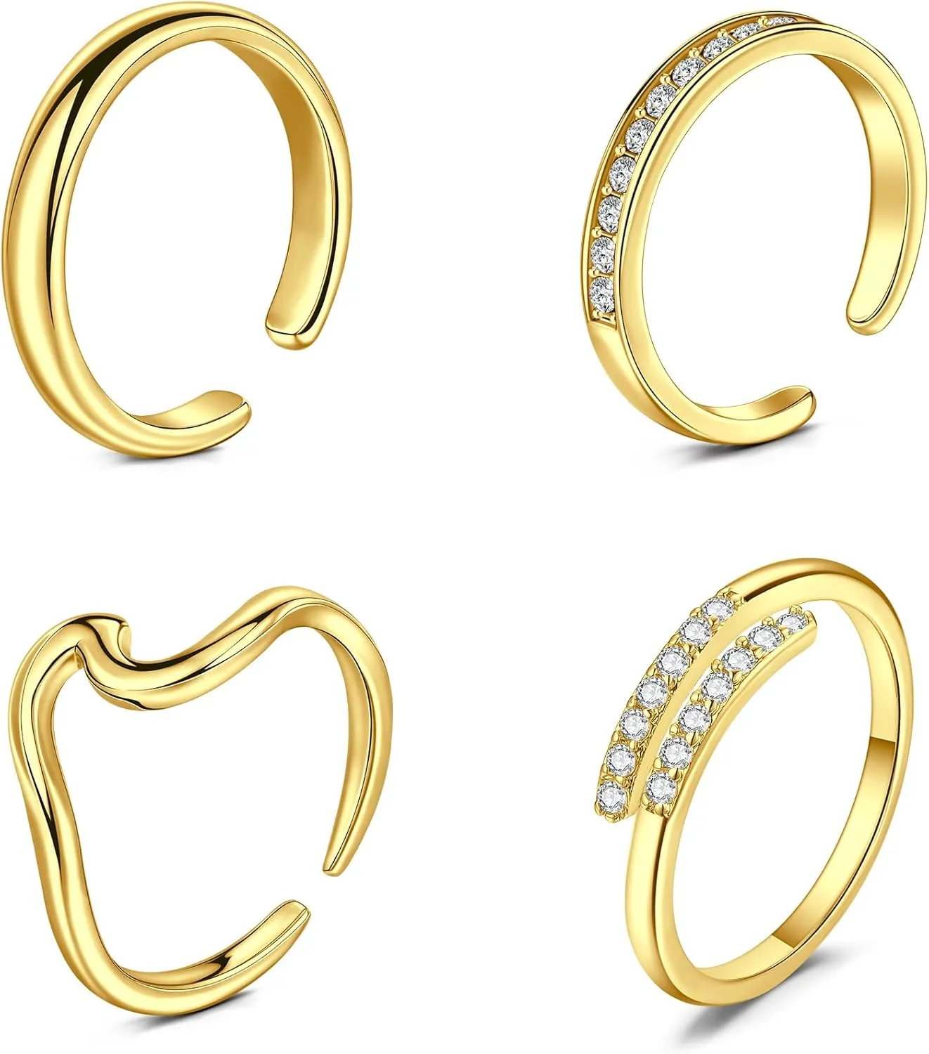 Briana Williams Toe Rings for Women Gold Toe Ring Adjustable Silver Open Band Rings Simple Wave Diamond Barefoot Beach Foot Jewelry for Summer