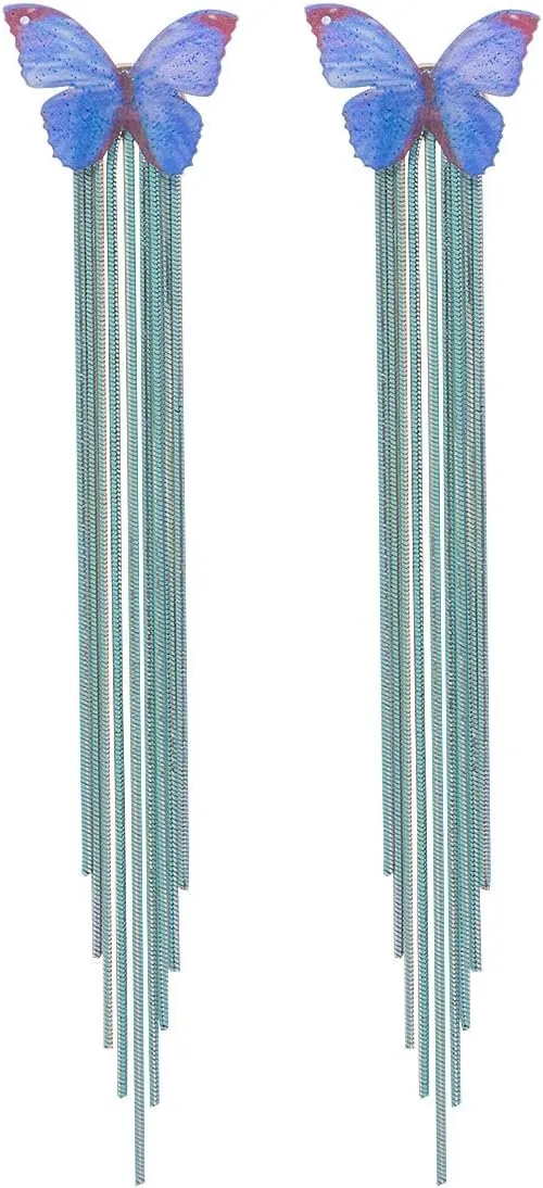 Butterfly Tassel Earrings Long Tassel Earrings Alloy Long Hoop Chain Drop Dangle Fashion Tassel Earrings Vintage Cute Jewelry for Women