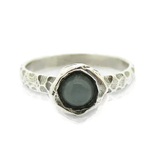 Chalcedony ring set in hammered sterling silver, stacking ring