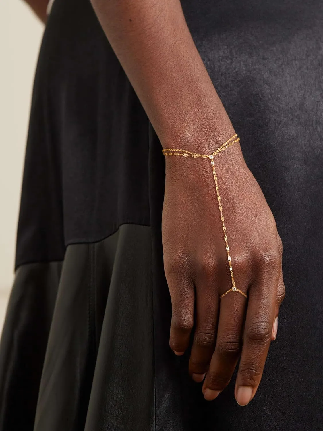 CHESKY Gold Hand Chain Bracelet for Women Trendy, Dainty 14k Gold Plated Ring Bracelets Hand Chain Hypoallergenic Finger Nail Bracelet Simple Gold Hand Jewelry for Women