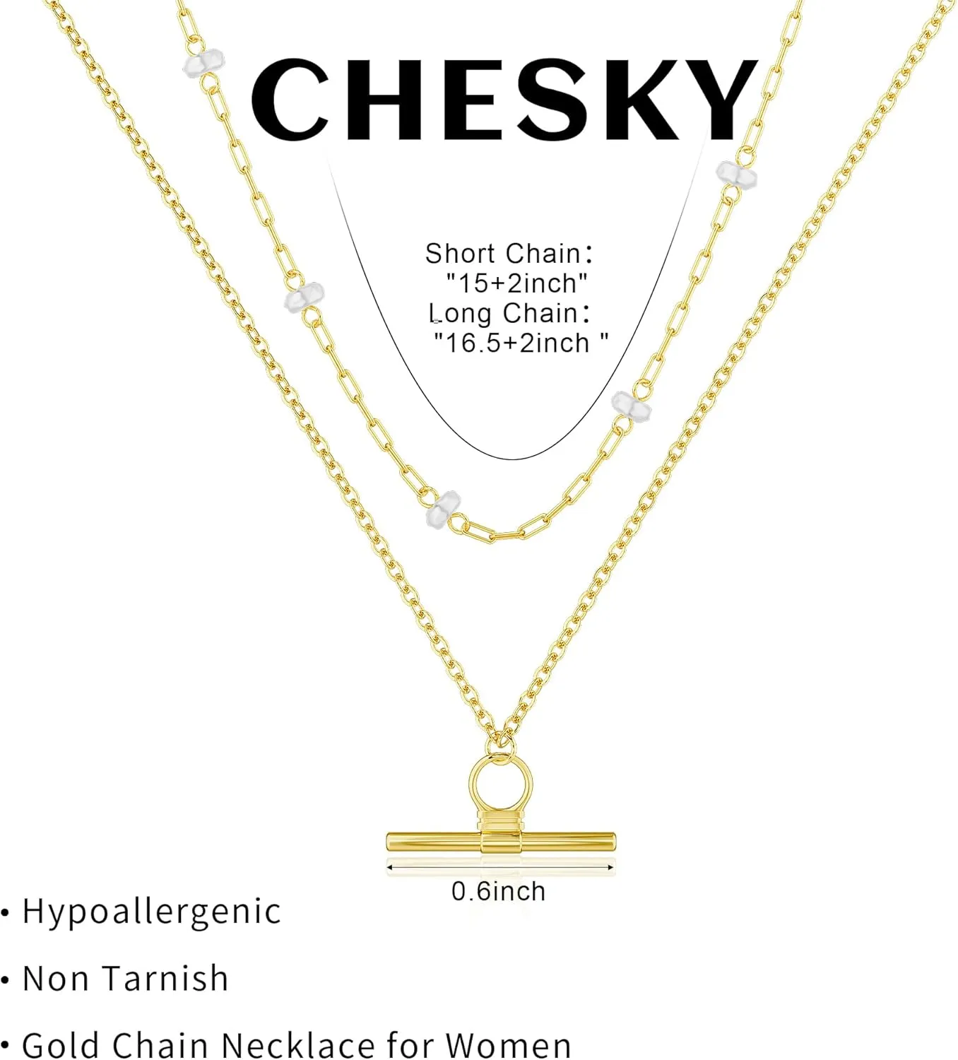 CHESKY Gold Necklace for Women Chunky Pendant Necklace Cuban Chain Sliver Paperclip Layered Necklace Pearl Choker Stack Necklace Sets Gold Beads Satellite Necklace Non Tarnish Necklace Trendy Jewelry