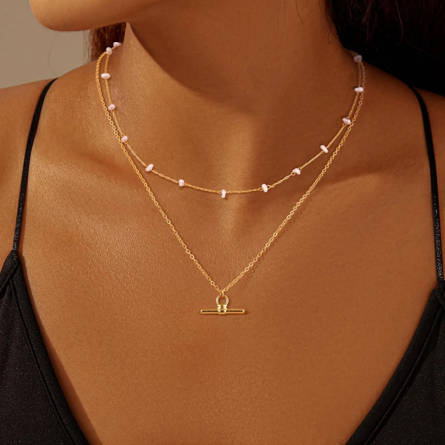 CHESKY Gold Necklace for Women Chunky Pendant Necklace Cuban Chain Sliver Paperclip Layered Necklace Pearl Choker Stack Necklace Sets Gold Beads Satellite Necklace Non Tarnish Necklace Trendy Jewelry