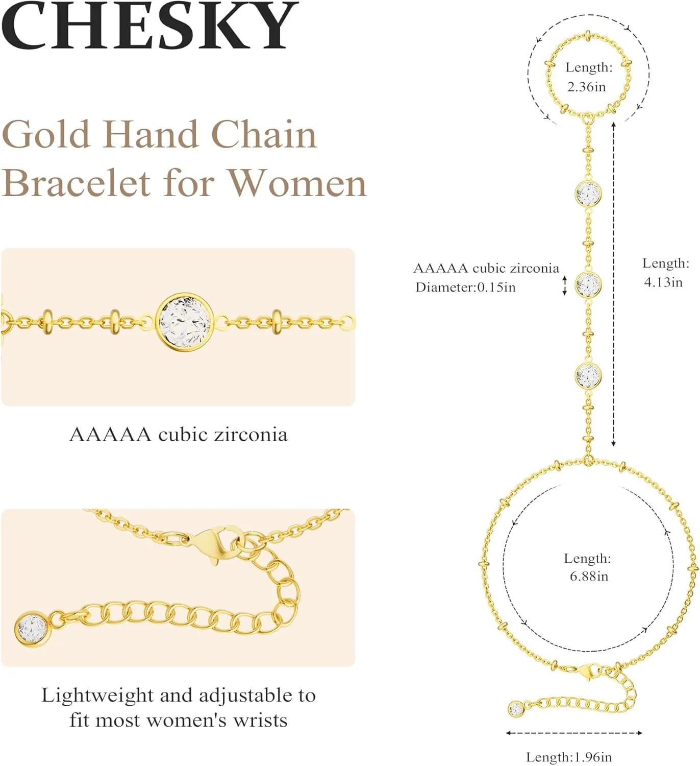 CHESKY Hand Chain Bracelet for Women Trendy, Dainty 14k Gold Plated Ring Bracelets Hand Chain Hypoallergenic Finger Nail Bracelet Gold Hand Jewelry for Women