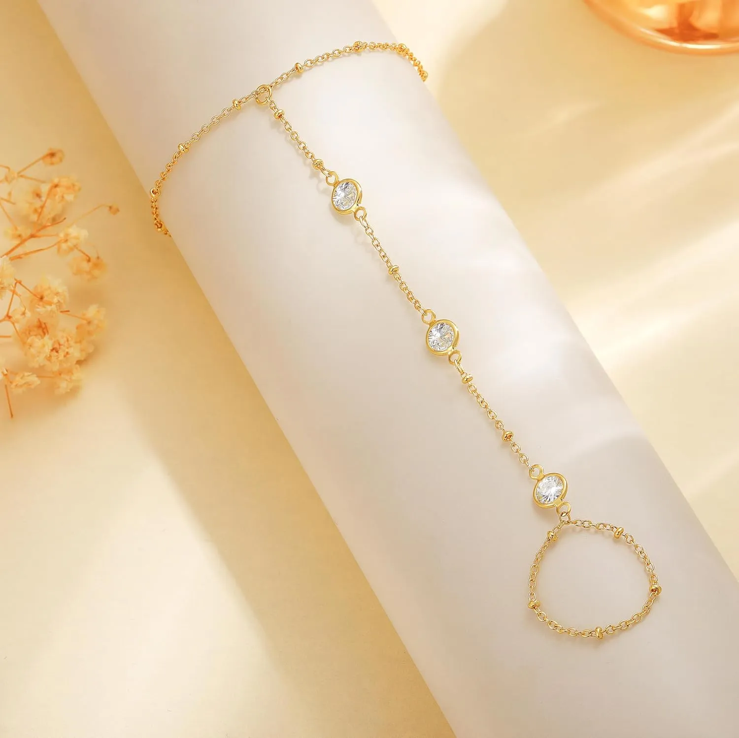 CHESKY Hand Chain Bracelet for Women Trendy, Dainty 14k Gold Plated Ring Bracelets Hand Chain Hypoallergenic Finger Nail Bracelet Gold Hand Jewelry for Women