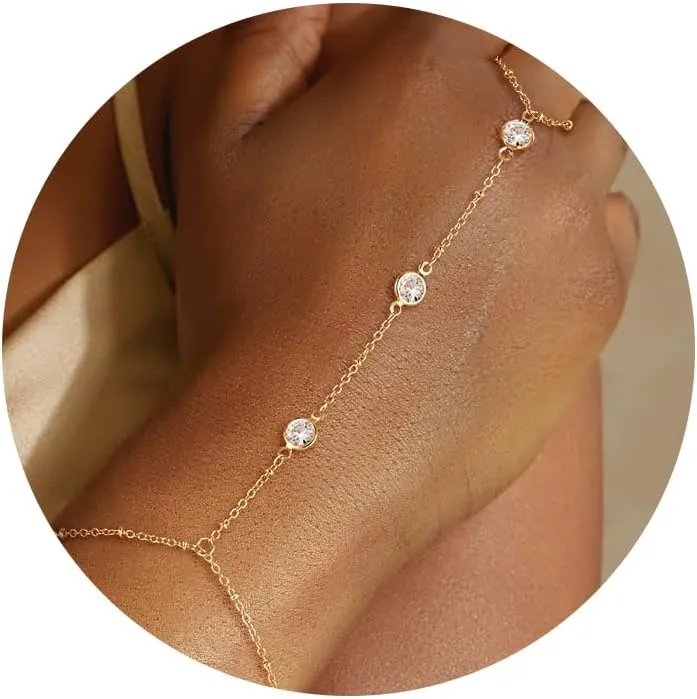 CHESKY Hand Chain Bracelet for Women Trendy, Dainty 14k Gold Plated Ring Bracelets Hand Chain Hypoallergenic Finger Nail Bracelet Gold Hand Jewelry for Women