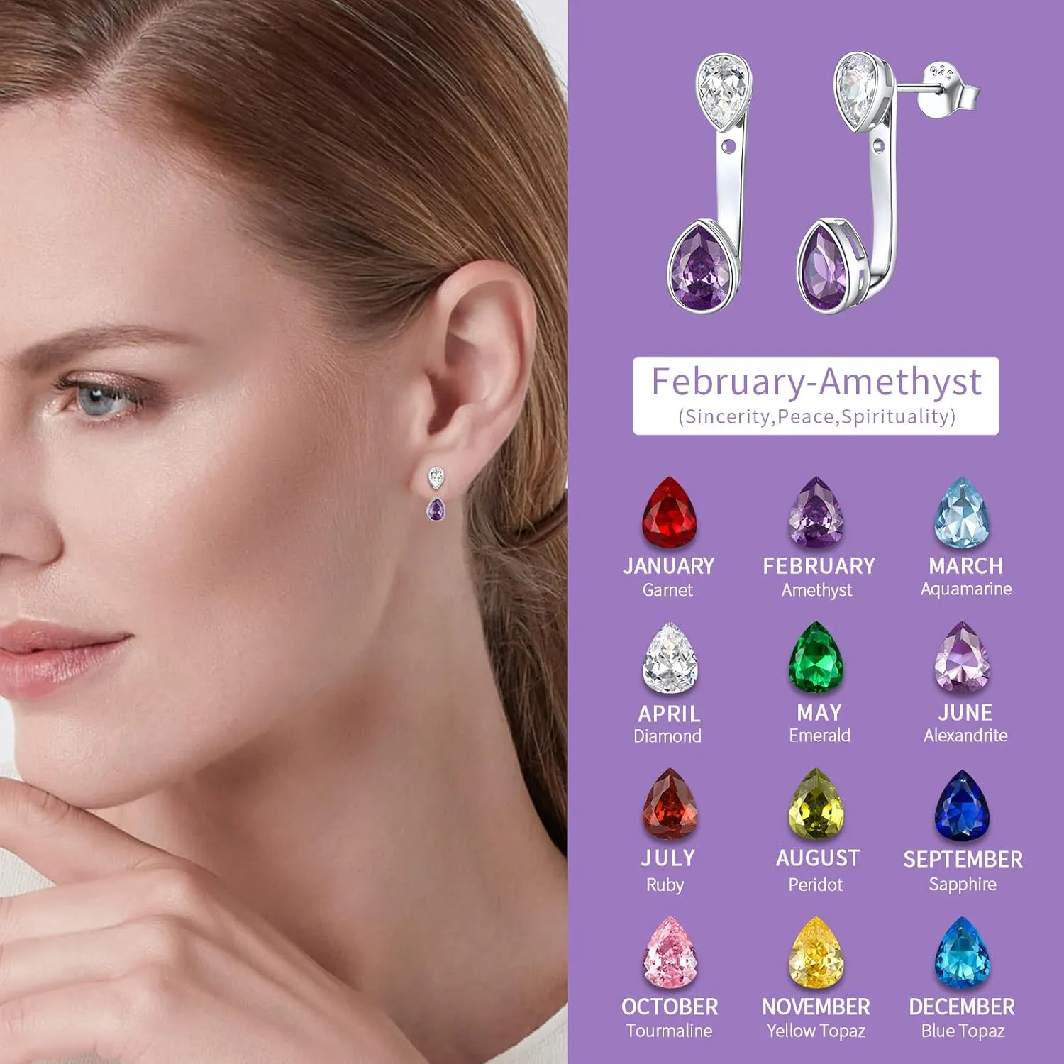 ChicSilver 925 Sterling Silver Double Pear Shape Birthstone Ear Jacket Front Back Earrings for Women