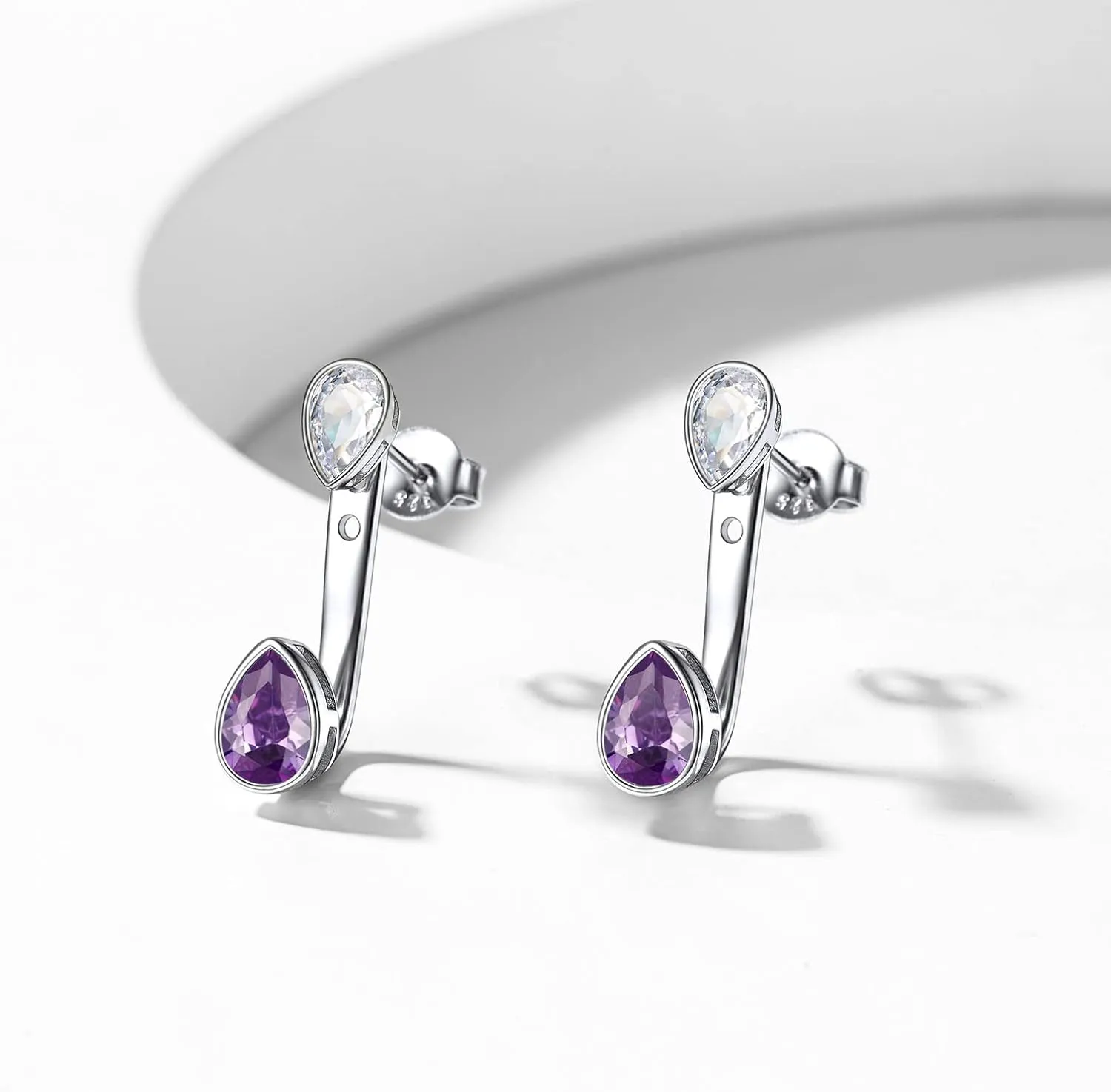 ChicSilver 925 Sterling Silver Double Pear Shape Birthstone Ear Jacket Front Back Earrings for Women