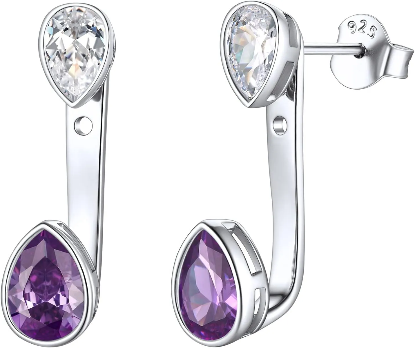 ChicSilver 925 Sterling Silver Double Pear Shape Birthstone Ear Jacket Front Back Earrings for Women