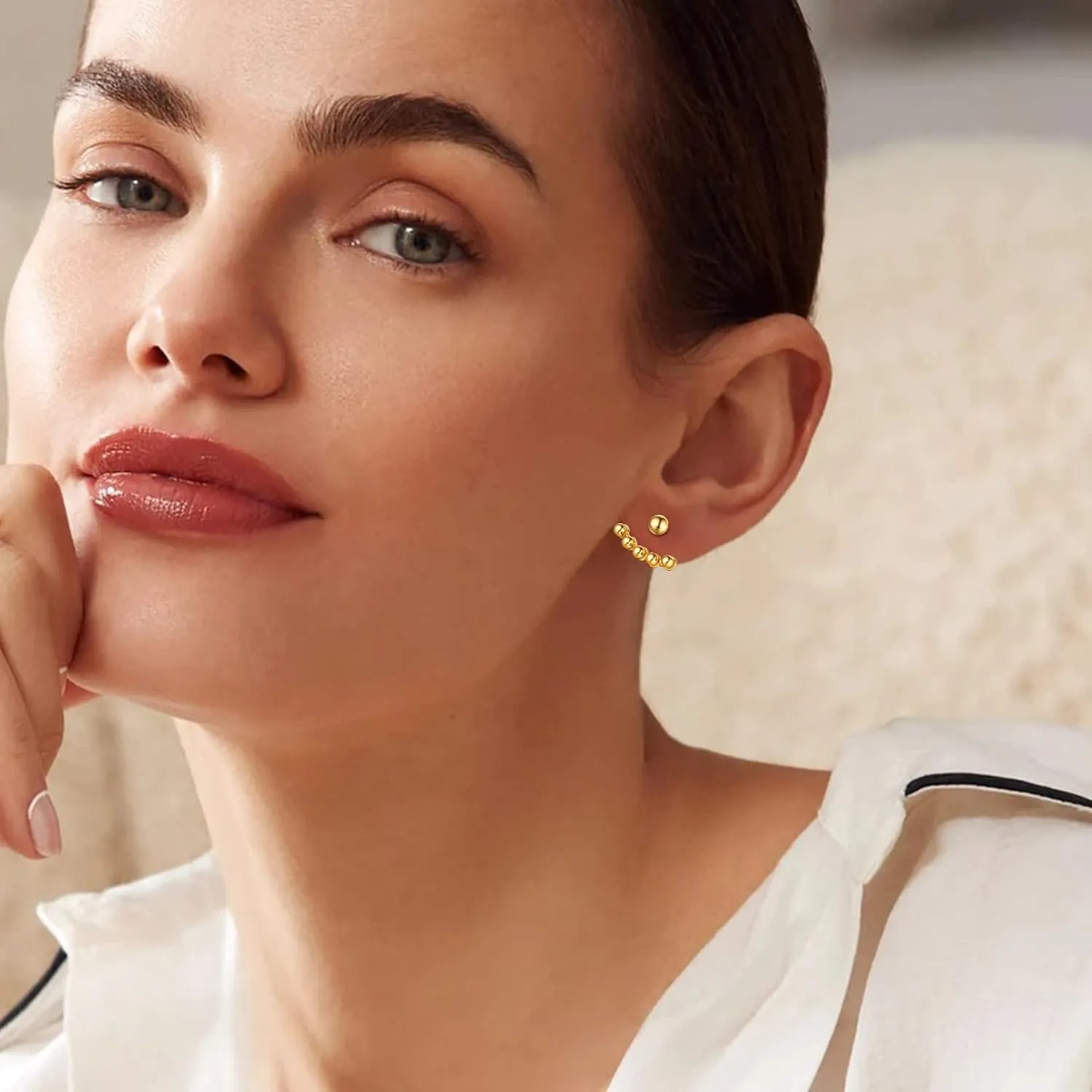 ChicSilver 925 Sterling Silver Ear Jacket Earrings Minimalist Ball Front Back Stud Earrings for Women