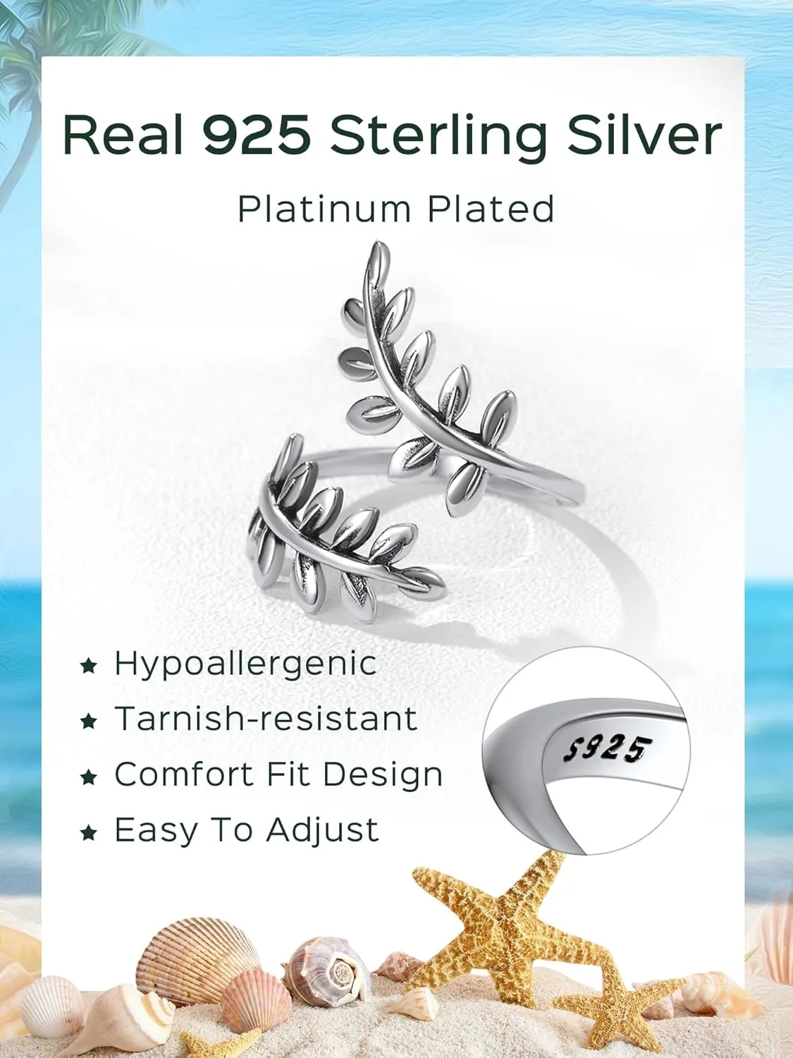 ChicSilver 925 Sterling Silver Toe Ring Minimalist Hypoallergenic Adjustable Band Ring Summer Beach Bare Foot Jewelry