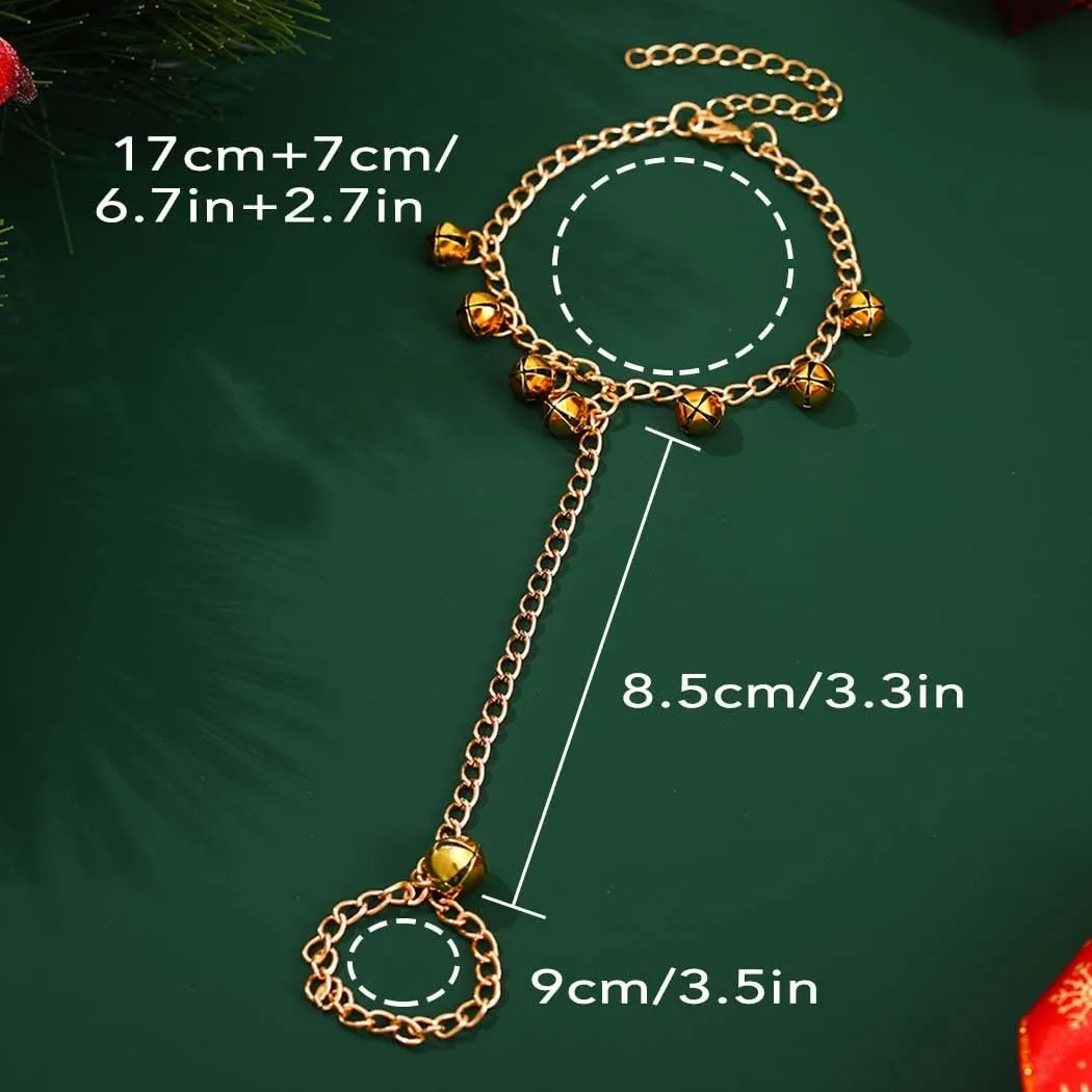 Christmas Bell Hand Chain Bracelet Boho Finger Ring Bracelets Slave Hand Harness Dance Bridal Prom Wrist Bracelets for Women