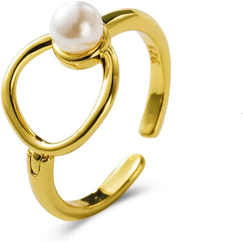 Chunky Band Rings Fashion Gold Silver Rings Thick Open Statement Rings Fashion Pearl Adjustable Chunky Rings Jewelry for Women