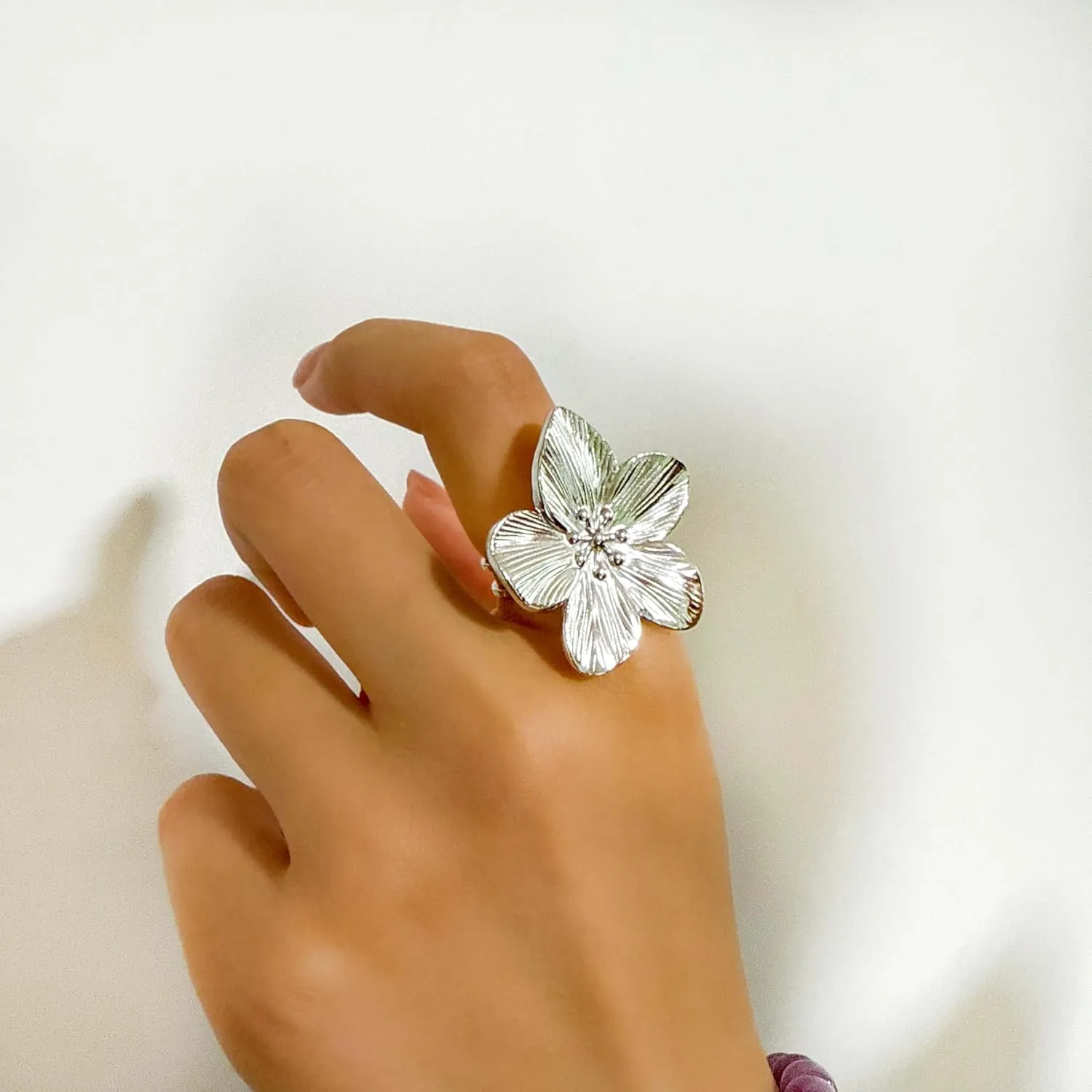 Chunky Gold Flower Rings for Women Adjustable Wide Statement Rings Flower Punk Party Jewelry