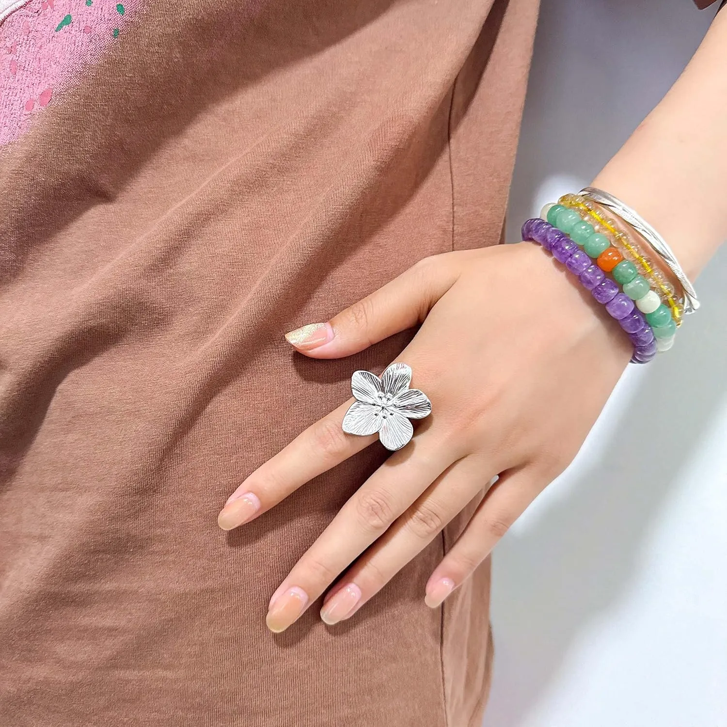 Chunky Gold Flower Rings for Women Adjustable Wide Statement Rings Flower Punk Party Jewelry
