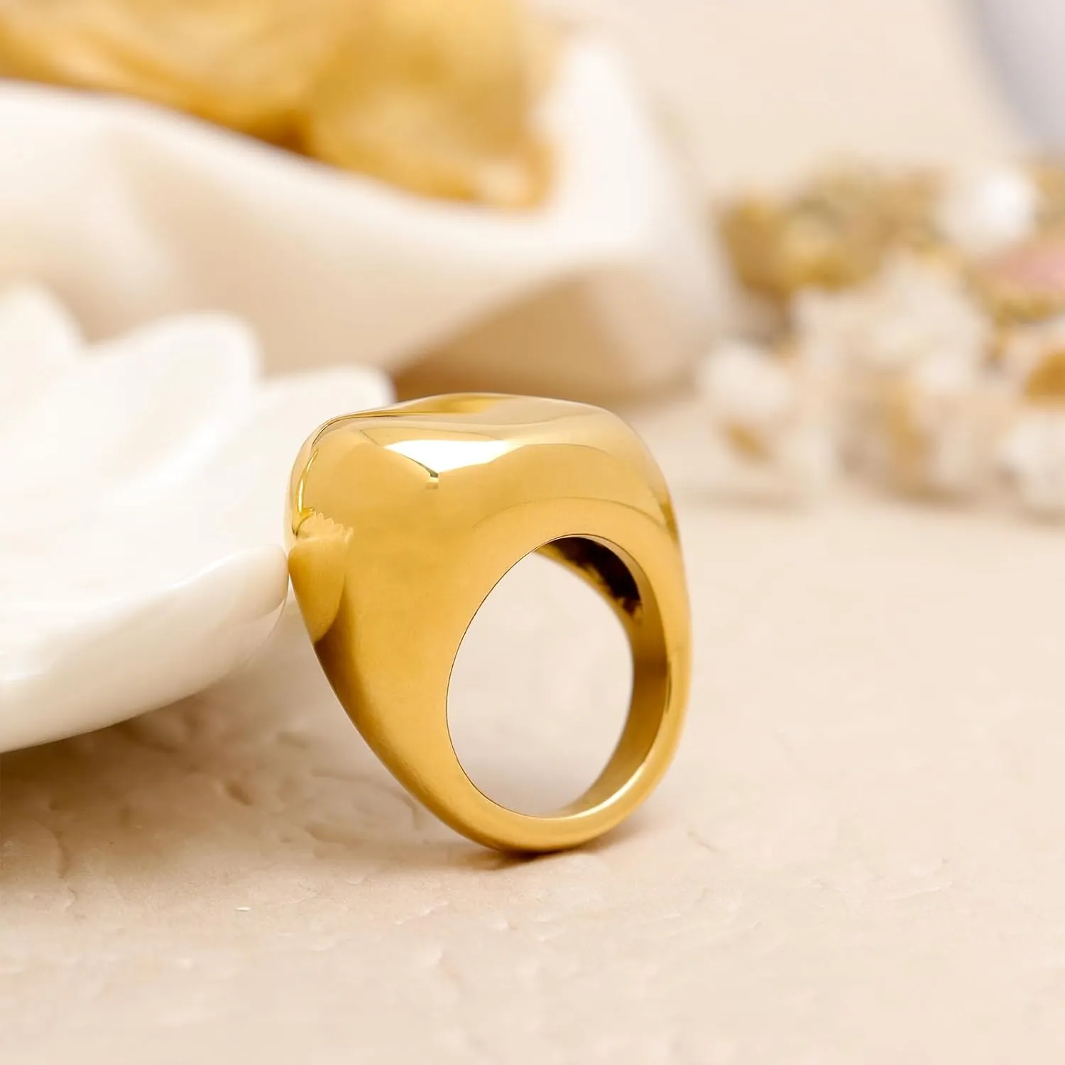 Chunky Gold Statement Dome Rings for Women, Exaggerated Thick Adjustable Open Finger Ring Prom Fashion Jewelry Gift.