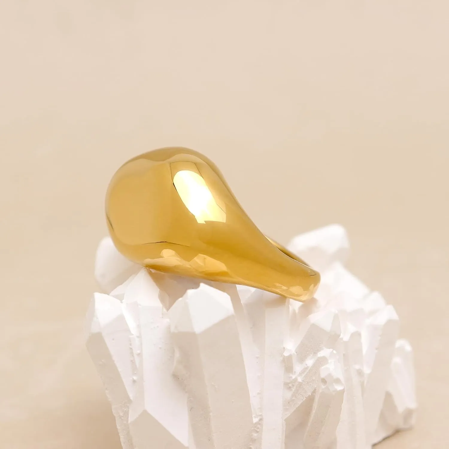 Chunky Gold Statement Dome Rings for Women, Exaggerated Thick Adjustable Open Finger Ring Prom Fashion Jewelry Gift.