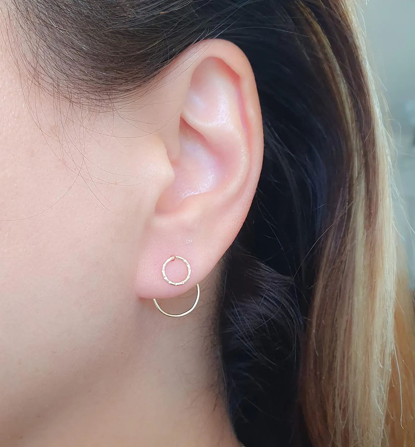 Circle Ear Jackets, Gold Ear Jacket, Double Earrings, Ear Jacket Earrings, Circle Geometric Earrings, Modern Jewelry, Front Back Earrings (sterling-silver)