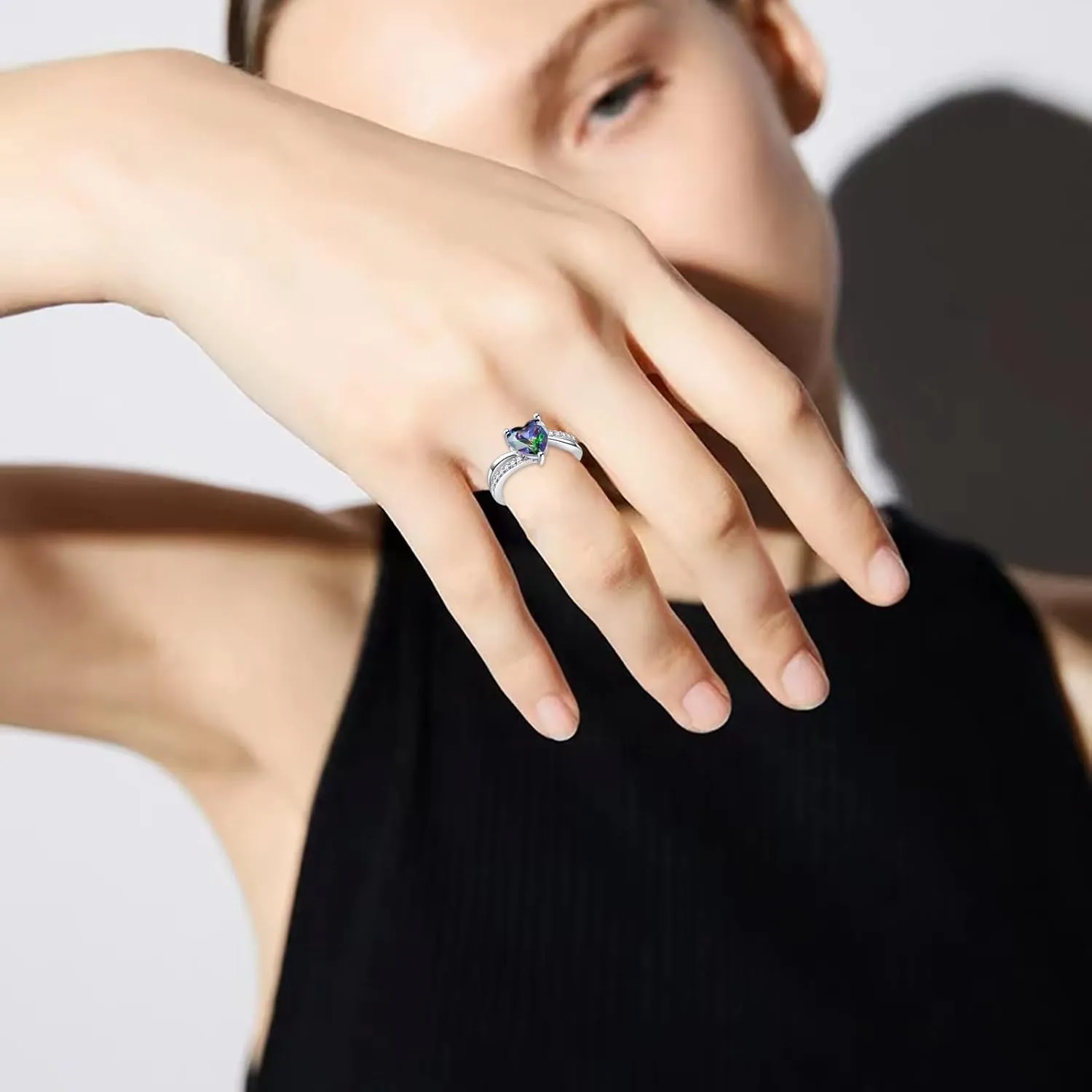Color Heart Shaped Gemstone Ring For Women Cubic Zirconia Women'S Fashion Ring Jewelry Accessory