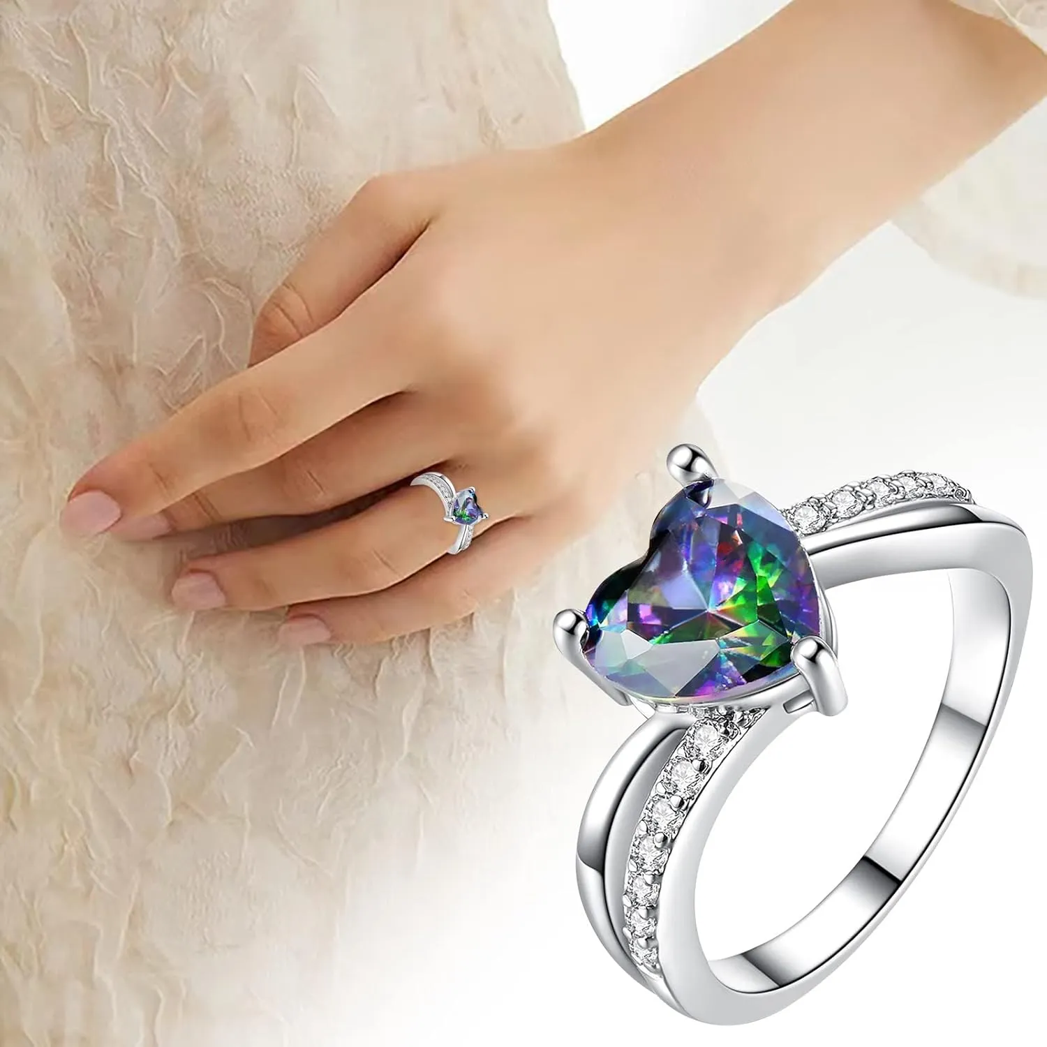 Color Heart Shaped Gemstone Ring For Women Cubic Zirconia Women'S Fashion Ring Jewelry Accessory