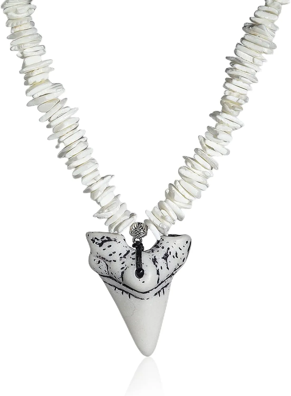 COLORFUL BLING White Puka Shell Shark Tooth Adjustable Chain Necklace Hawaiian Seashell for Women Men Beach Necklaces Clam Chips Surfer Conch Handmade Bohemian Summer Imitation Cool Fossil Shark