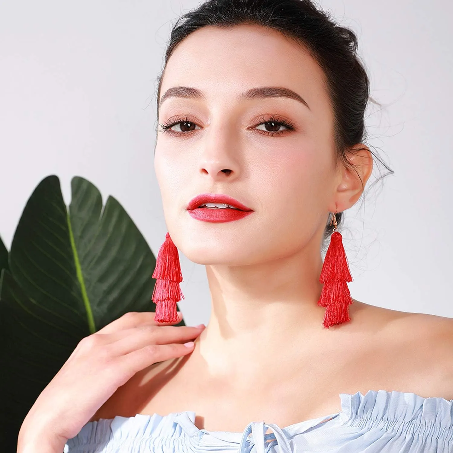 Colorful Tassel Earrings 3 Tier Layered Bohemian, Eardrop Big Dangle Drop Fashion Jewelry Earrings for Women Teen Girls Valentine Birthday Party Gift