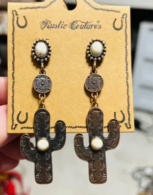 Copper Aztec Cactus Stud Back Earrings