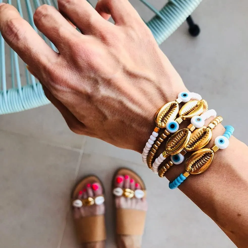 CQUAN CHI Turquoise Beads Bracelet Gold Shell Gemstone Friendship Bracelets