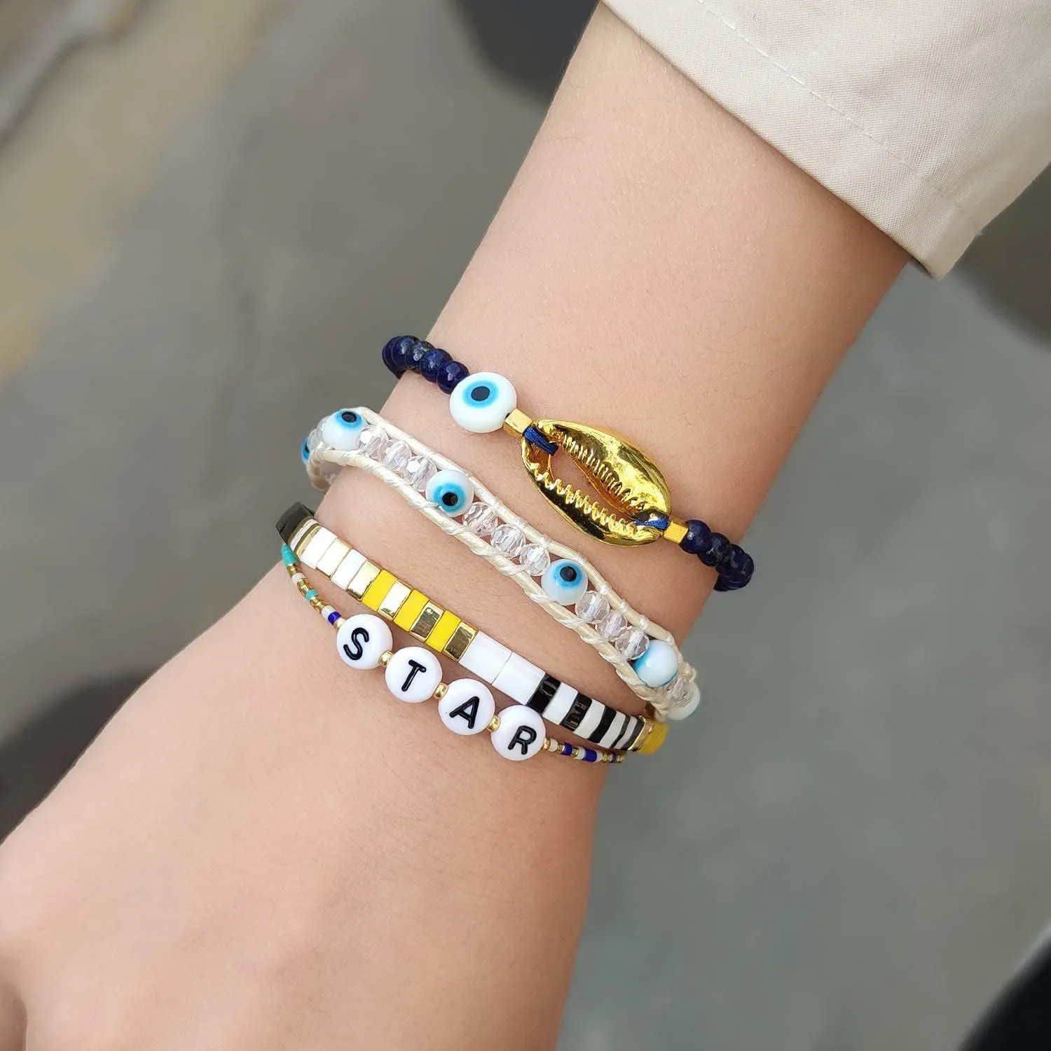 CQUAN CHI Turquoise Beads Bracelet Gold Shell Gemstone Friendship Bracelets