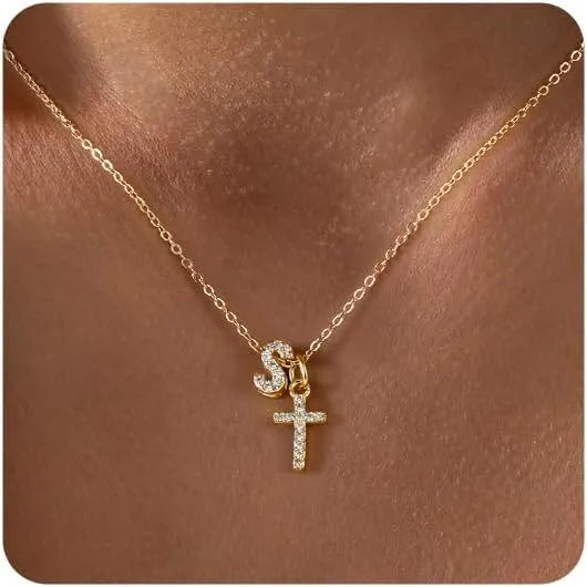 Cross Necklace for Women - 14K Gold Plated Cubic Zirconia Cross Pendant Necklace Faith Necklaces Baptism/christian gifts
