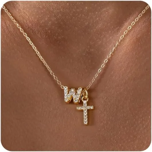 Cross Necklace for Women - 14K Gold Plated Cubic Zirconia Cross Pendant Necklace Faith Necklaces Baptism/christian gifts