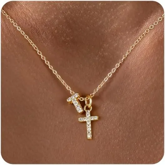 Cross Necklace for Women - 14K Gold Plated Cubic Zirconia Cross Pendant Necklace Faith Necklaces Baptism/christian gifts