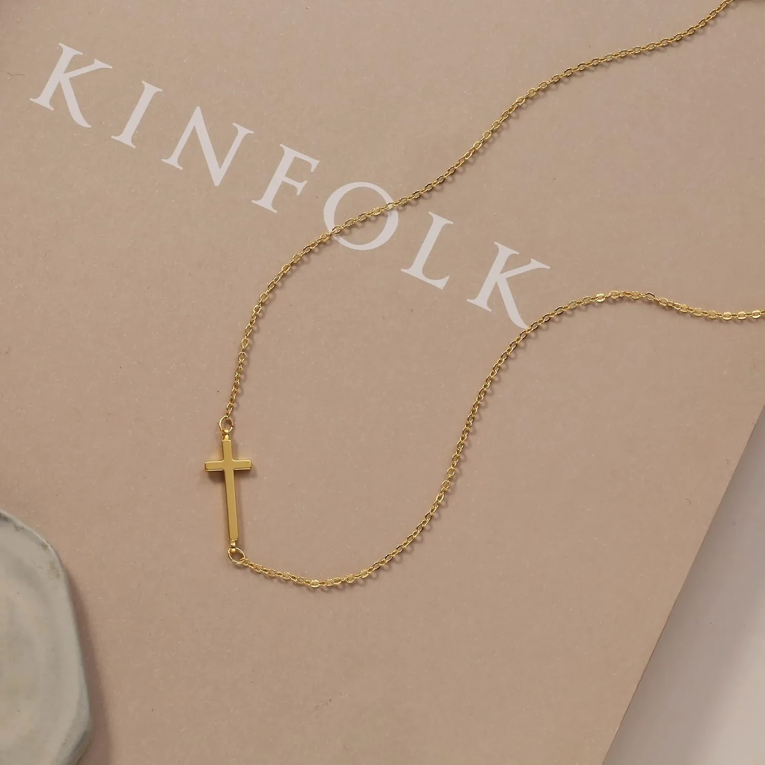 Cross Necklace for Women 14K Gold Plated Dainty Cubic Zirconia Sideways Cross Necklace Simple Cute Layered Gold Cross Pendant Satellite Chain Necklace Trendy Fashion Jewelry Gifts