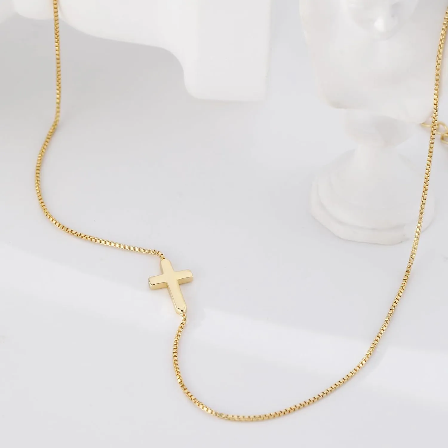 Cross Necklace for Women 14K Gold/Silver Plated Pendant Choker Sideways Cross Necklace Tiny Cute Jewelry Faith Jewelry Religious Minimalist Gift Trendy Charm Chain