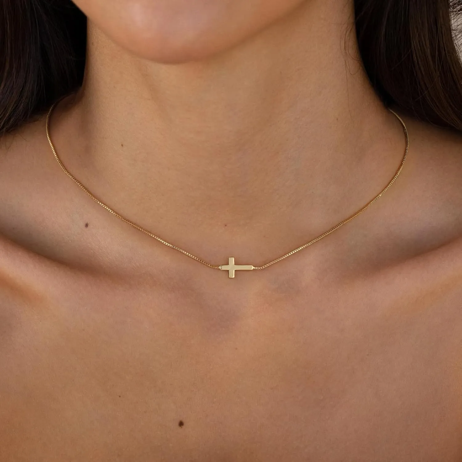 Cross Necklace for Women 14K Gold/Silver Plated Pendant Choker Sideways Cross Necklace Tiny Cute Jewelry Faith Jewelry Religious Minimalist Gift Trendy Charm Chain