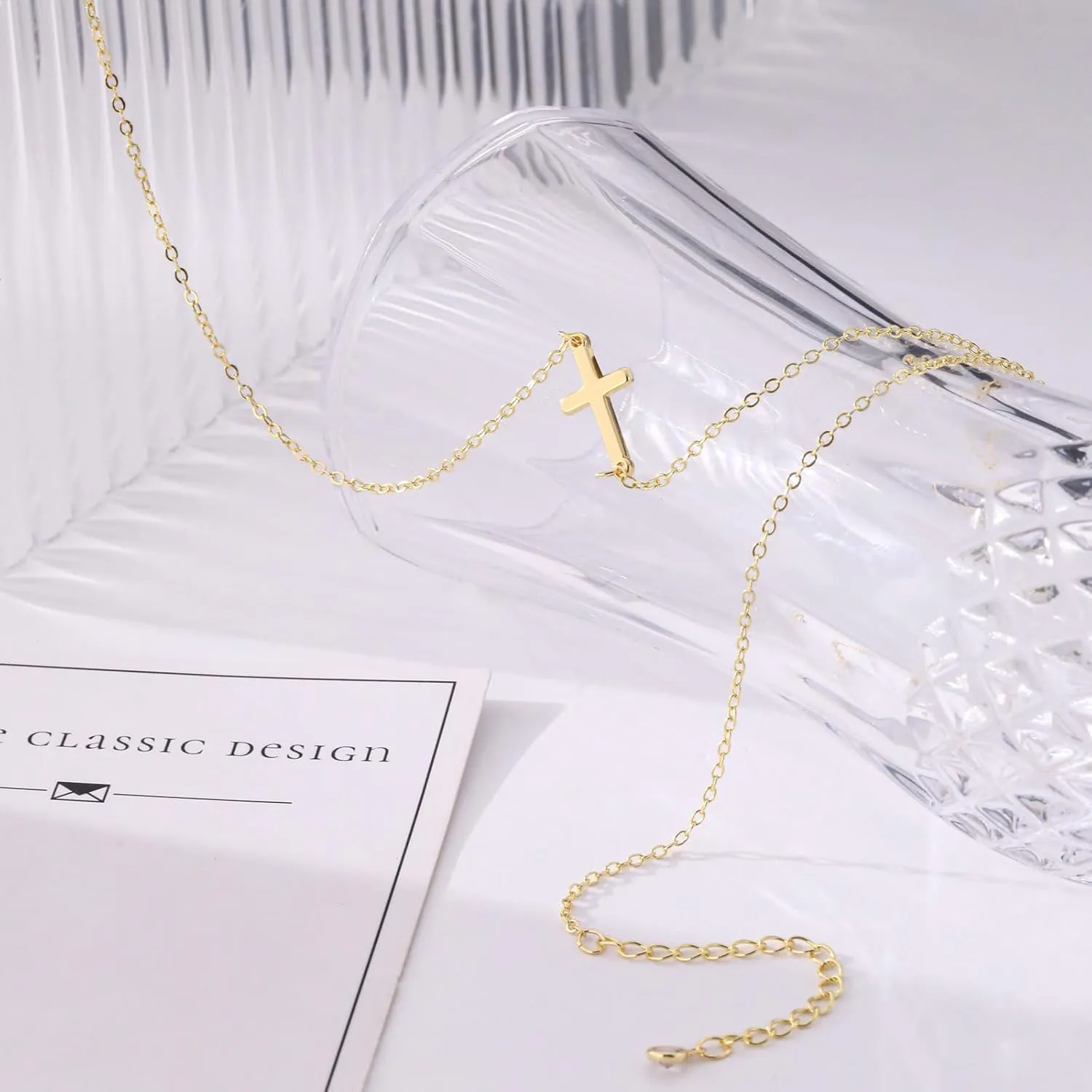 Cross Necklace for Women 14K Gold/Silver Plated Pendant Choker Sideways Cross Necklace Tiny Cute Jewelry Faith Jewelry Religious Minimalist Gift Trendy Charm Chain
