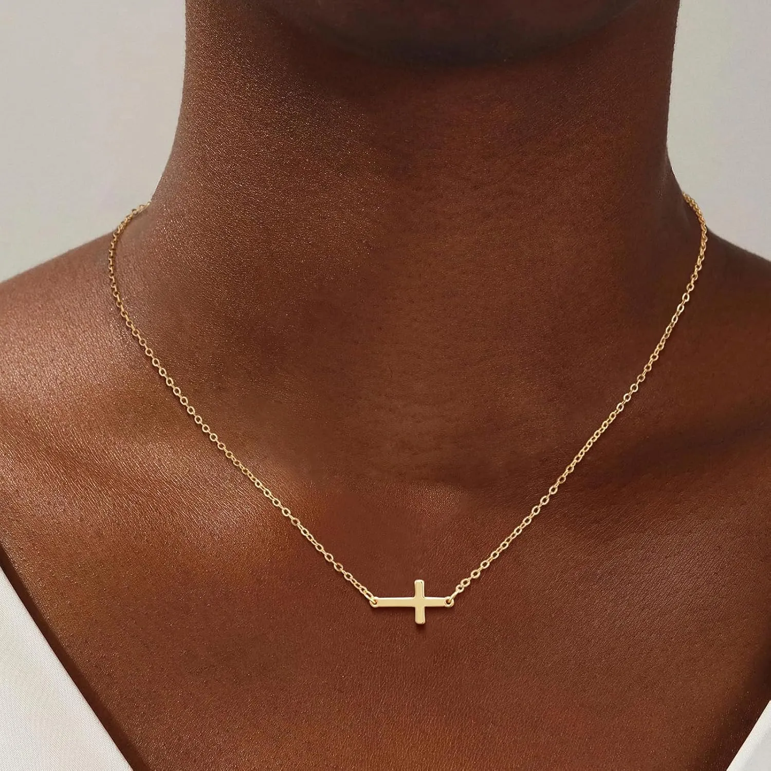 Cross Necklace for Women 14K Gold/Silver Plated Pendant Choker Sideways Cross Necklace Tiny Cute Jewelry Faith Jewelry Religious Minimalist Gift Trendy Charm Chain