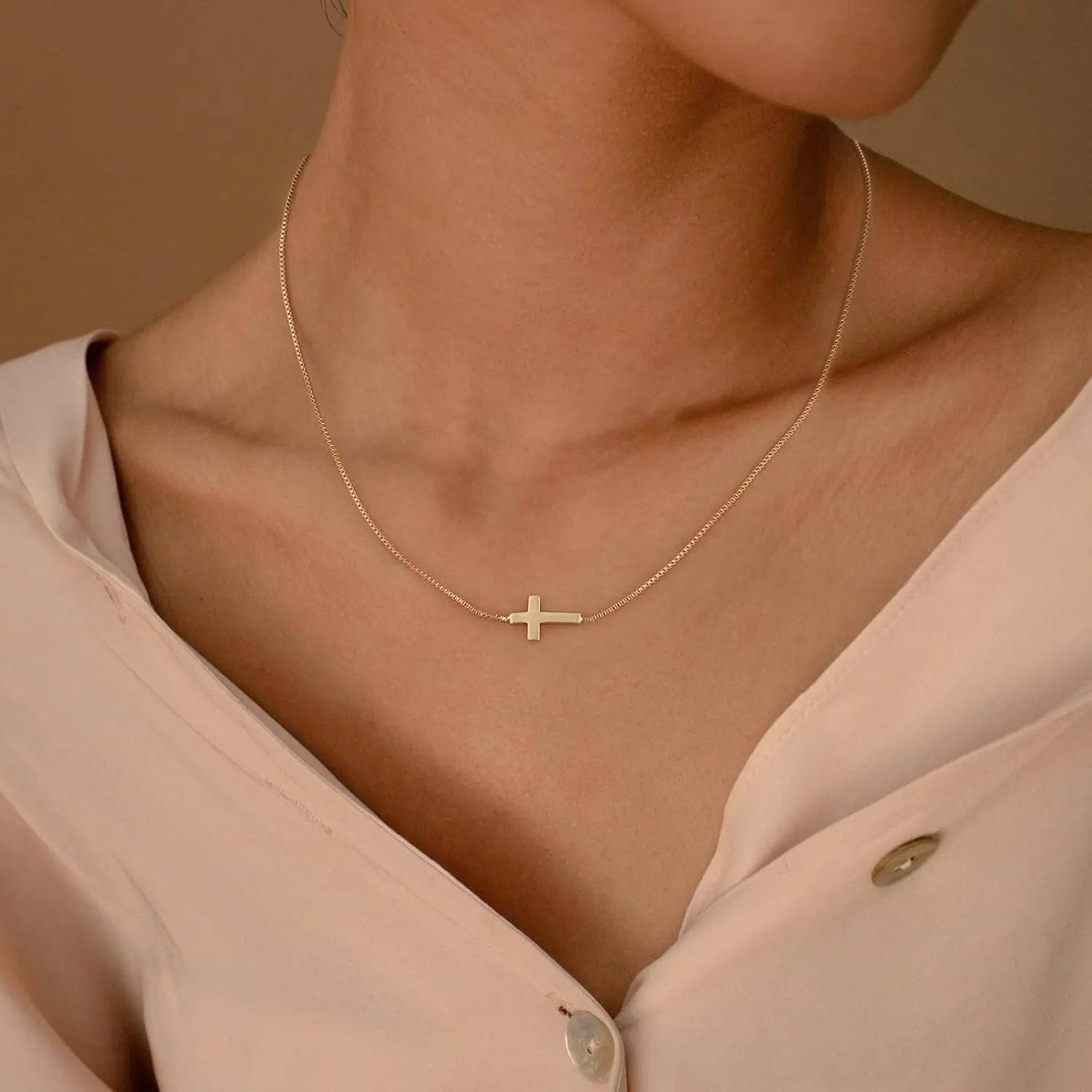 Cross Necklace for Women 14K Gold/Silver Plated Pendant Choker Sideways Cross Necklace Tiny Cute Jewelry Faith Jewelry Religious Minimalist Gift Trendy Charm Chain
