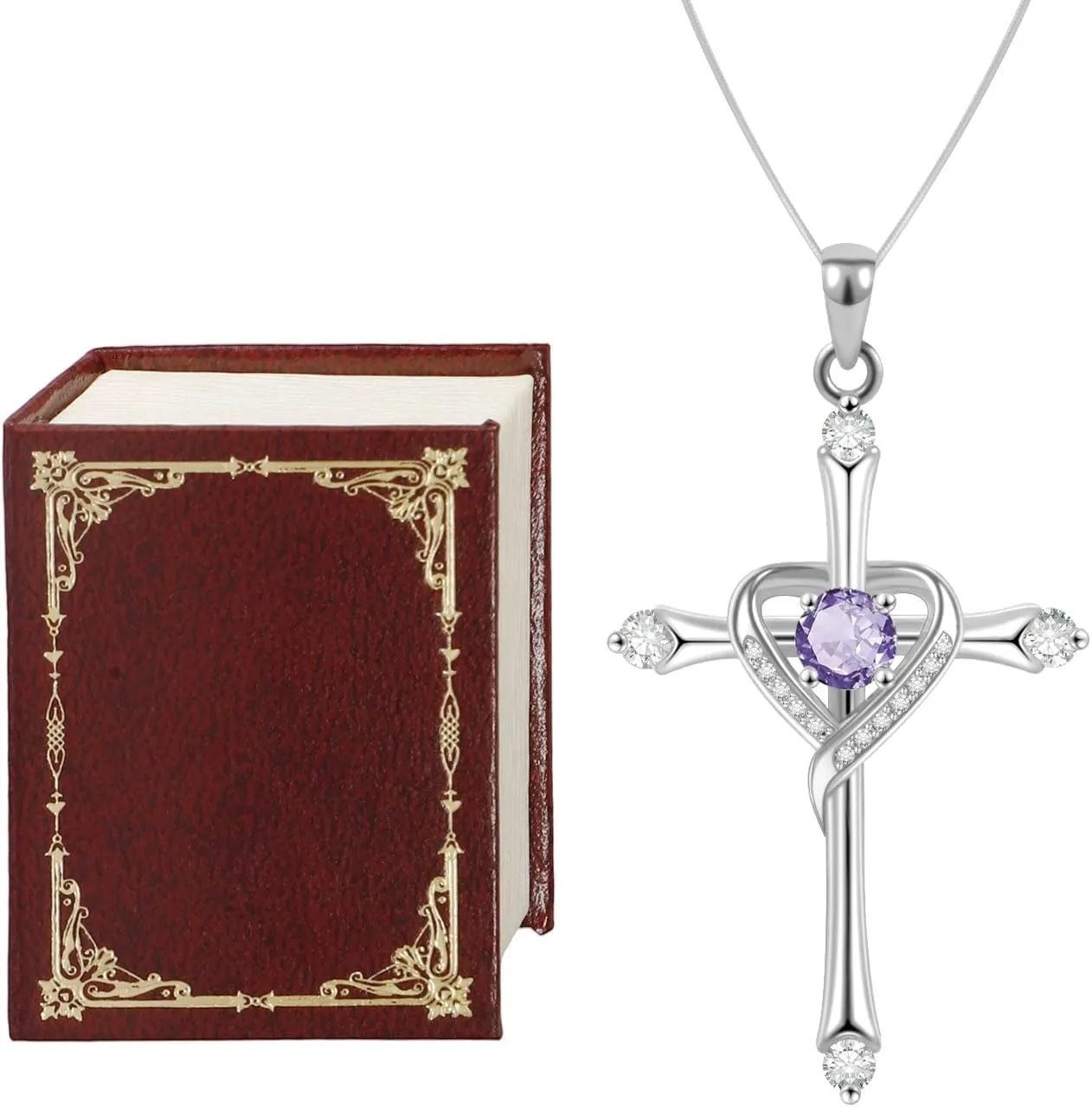 Cross Necklace for Women 925 Sterling Silver Cross Necklace Baptism Christian Gifts for Women April CZ Birthstone Necklace Religious Gifts with Bible Box Women'S Crucifix Jewelry with Snake Chain