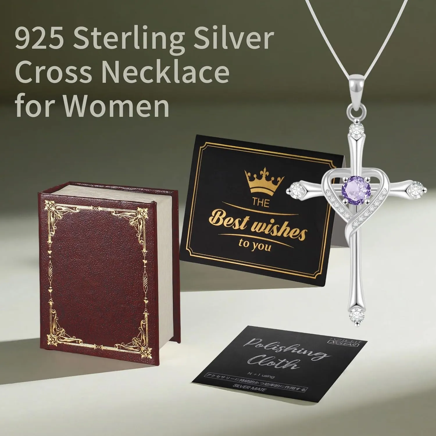Cross Necklace for Women 925 Sterling Silver Cross Necklace Baptism Christian Gifts for Women April CZ Birthstone Necklace Religious Gifts with Bible Box Women'S Crucifix Jewelry with Snake Chain